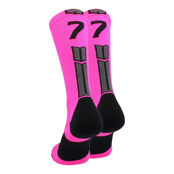 Neon Pink/Black Player Id Crew Number Socks (#77, Large)
