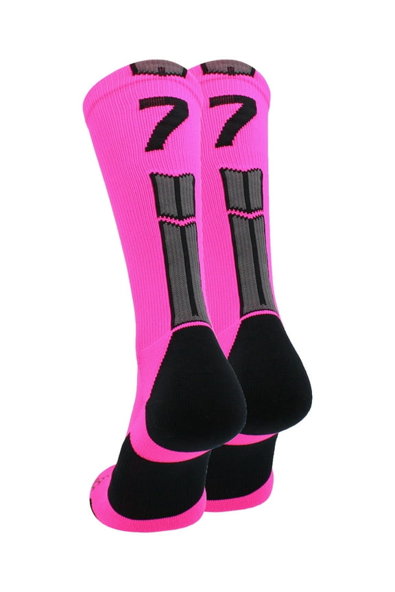 Neon Pink/Black Player Id Crew Number Socks (#77, Large)