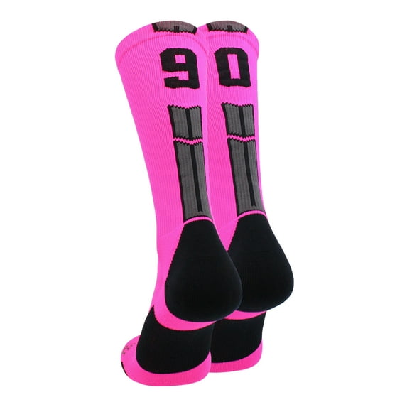 Neon Pink/Black Player Id Crew Number Socks (#90, Medium)