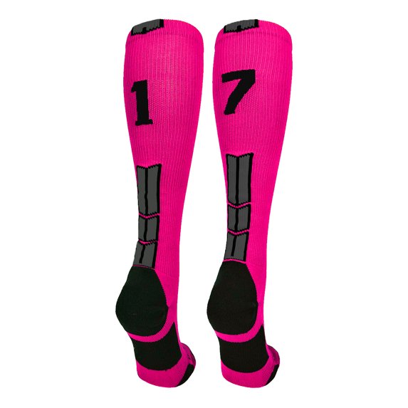 Neon Pink/Black Player Id Over the Calf Number Socks (#17, Large)