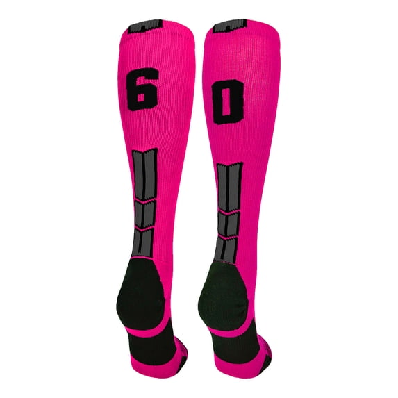 Neon Pink/Black Player Id Over the Calf Number Socks (#60, Small)