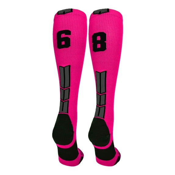 Neon Pink/Black Player Id Over the Calf Number Socks (#68, Medium)