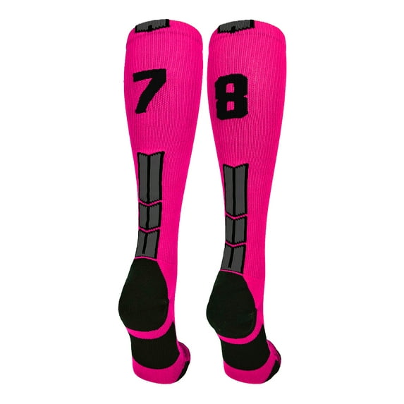 Neon Pink/Black Player Id Over the Calf Number Socks (#78, Large)