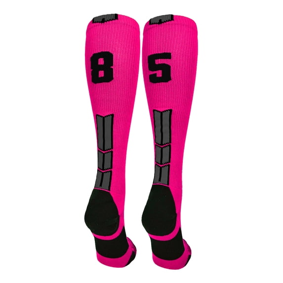 Neon Pink/Black Player Id Over the Calf Number Socks (#85, Medium)