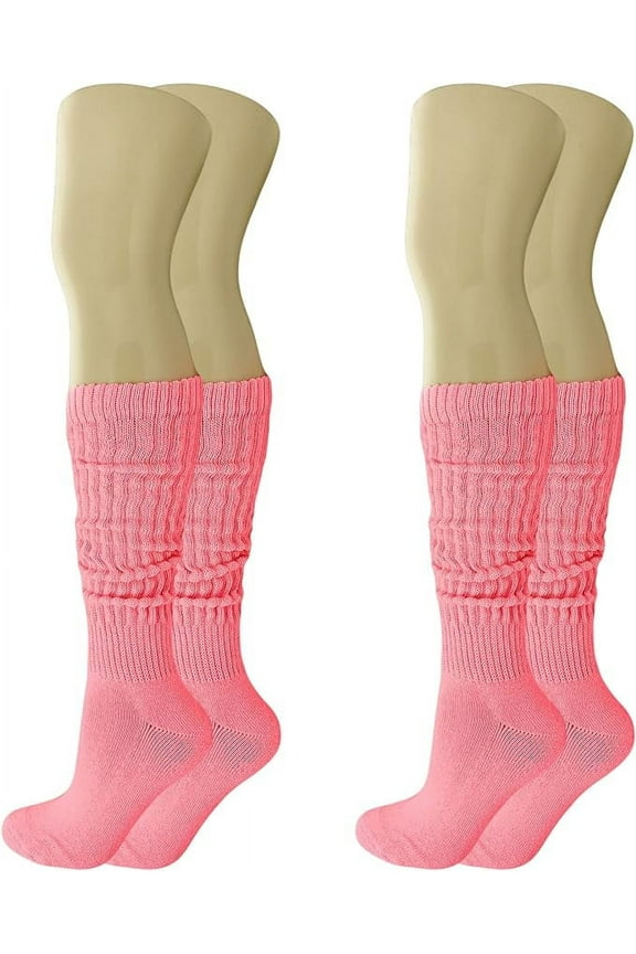 Neon Pink Cotton Slouch Socks Shoe Size 5 to 10