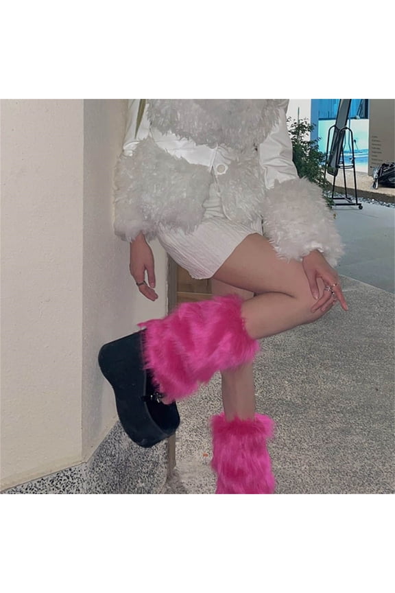 Neon Pink Fluffy Furry Leg Covers, High Stretch Wide Calf Design, Lightweight Shed Resistant Faux Fur for Halloween Cosplay Party Matching Hot Pink A