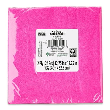 6.5" x 6.5" Disposable Neon Pink Paper Napkins, 24 Count, by Way To Celebrate