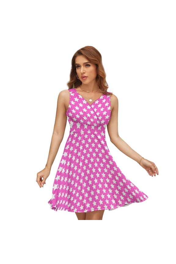 Neon Pink Stars Sundress Sleeveless Dress Summer Women Clothes Dress for Women Dresses
