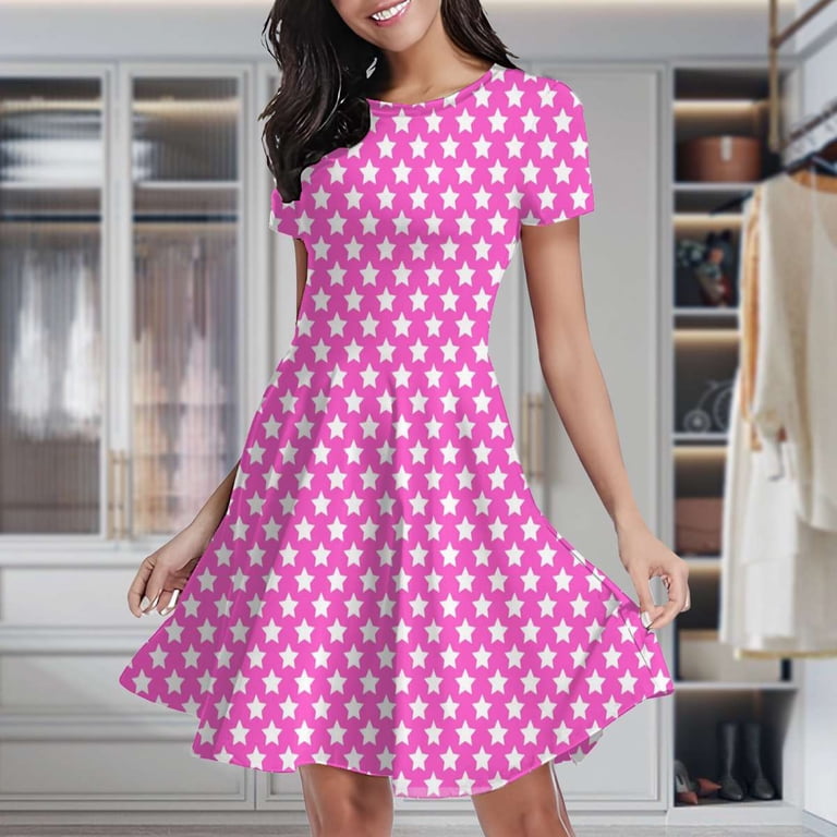 Neon Pink Stars Women's Classic Swing Skater Dress Casual Work Party  Cocktail Dresses - Walmart.com