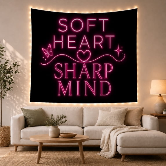 Neon Pink Text with Butterfly on Dark Background, Inspirational Minimalist for Teen Girls, Trendy Wall Art Decor, Birthday Gift, Tapestry Wall Hanging for Bedroom and Dorm