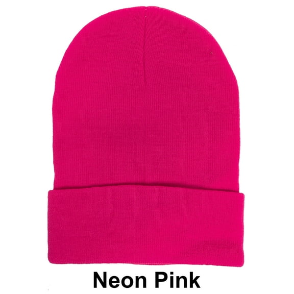 Neon Pink Unisex Plain Warm Knit Beanie Hat Cuff Skull Ski Cap