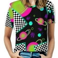 thumbnail image 1 of Neon Planets Checkerboard Women's T-Shirt Short Sleeve T Shirts Tops Tee Ladies Loose T, 1 of 6