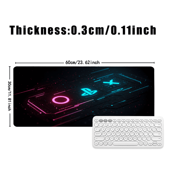 Neon PlayStation Style Mouse Pad 31.5 x 11.82 Inches Rubber Gaming Desk Mat with Glowing Symbols for Office and Gaming Setup