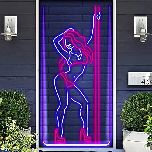 Neon Pole Dance Hot Sexy Girl Banner Backdrop Pole Dancing Theme Decor Decorations for Bachelorette Bridal Shower Birthday Party Chair Dancing Party P Valley PartySupplies Favors Photo Booth Props