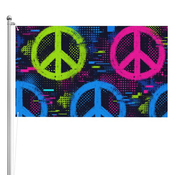 Neon Pop Art Peace Double Sided Flag 3x5FT Reversible Garden Flag Outdoor Decor for House, Porch, Lawn, Yard, Indoor Wall, Party Decoration