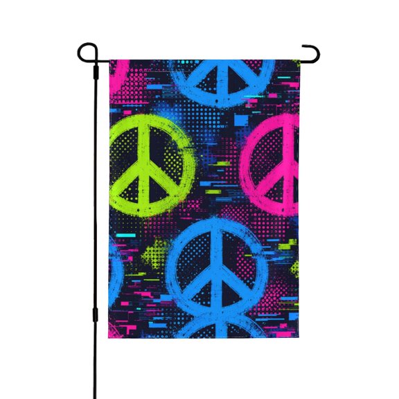 Neon Pop Art Peace Double Sided Garden Flag 12.5x18 Outdoor Decorative Yard Banner for Patio Lawn Garden