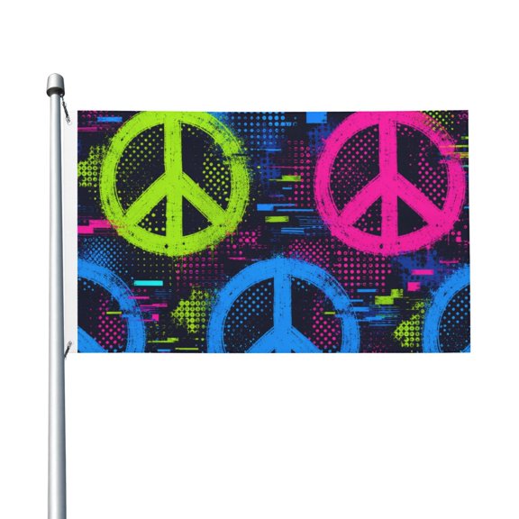 Neon Pop Art Peace Flag 3X5 Ft Garden Yard House Flags Banner Sign Outdoor Indoor Party Home Garden Decoration