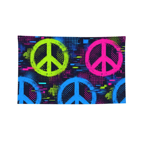 Neon Pop Art Peace Four Hole Decorated Banner Flag for Garden Yard Home Decoration Indoor Outdoor 2x3 Ft