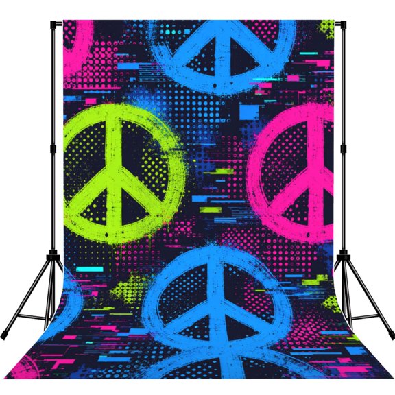 Neon Pop Art Peace Photography Backdrop 5x7Ft Background for Photo Studio Video Recording Birthday Party Wedding Home Decor