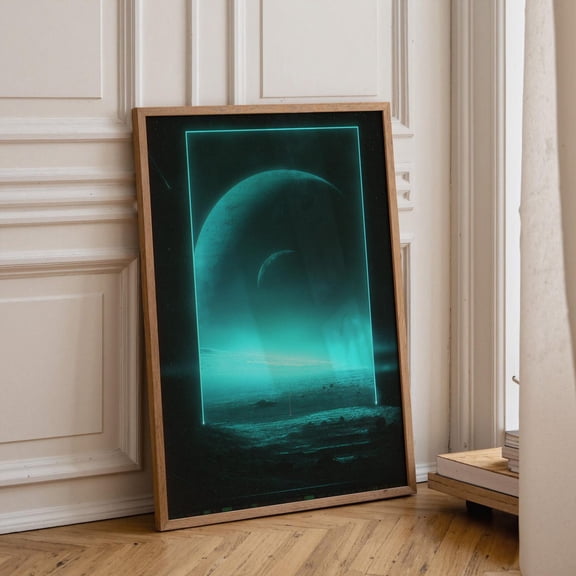 Neon Portal Space Art, Futuristic Sci-Fi Landscape Print, Cyberpunk Galaxy Poster Unframed Paper Print