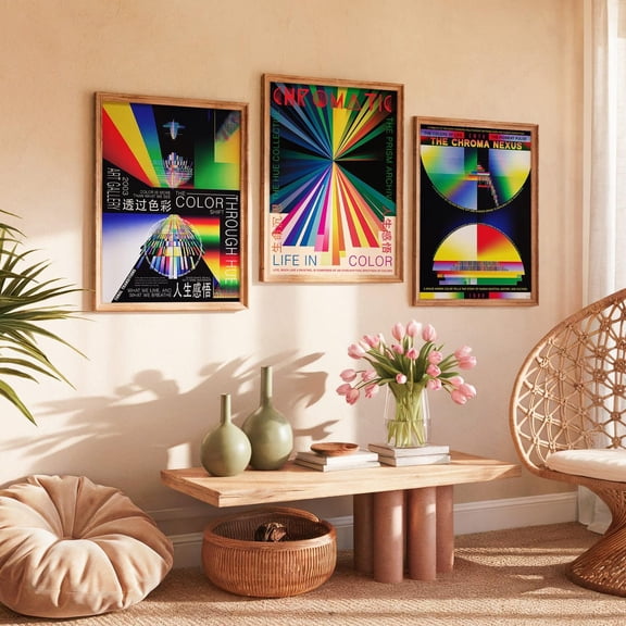 Neon Prism Art Print Spectrum Theory Geometric Wall Decor Set 3 Unframed Paper Print 8x12