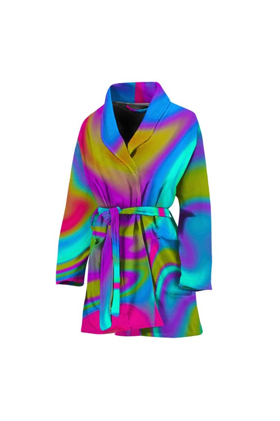 Neon Psychedelic Trippy Women Bathrobe One Size Univeral Fits Fashion Lightweight Plush Fleece Long Robe For Women