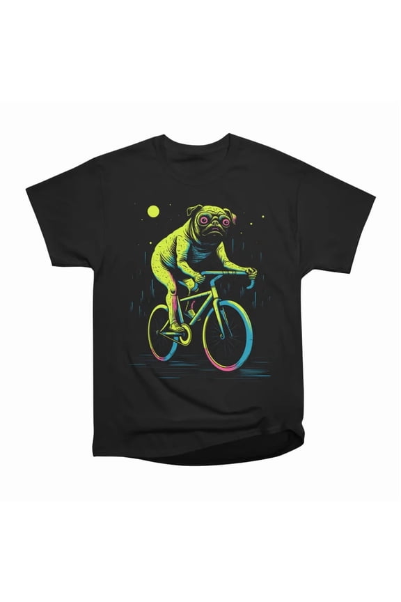 Neon Pug on Wheels T-Shirt Tee Gift For Him Merch For Her Apparel For Friend