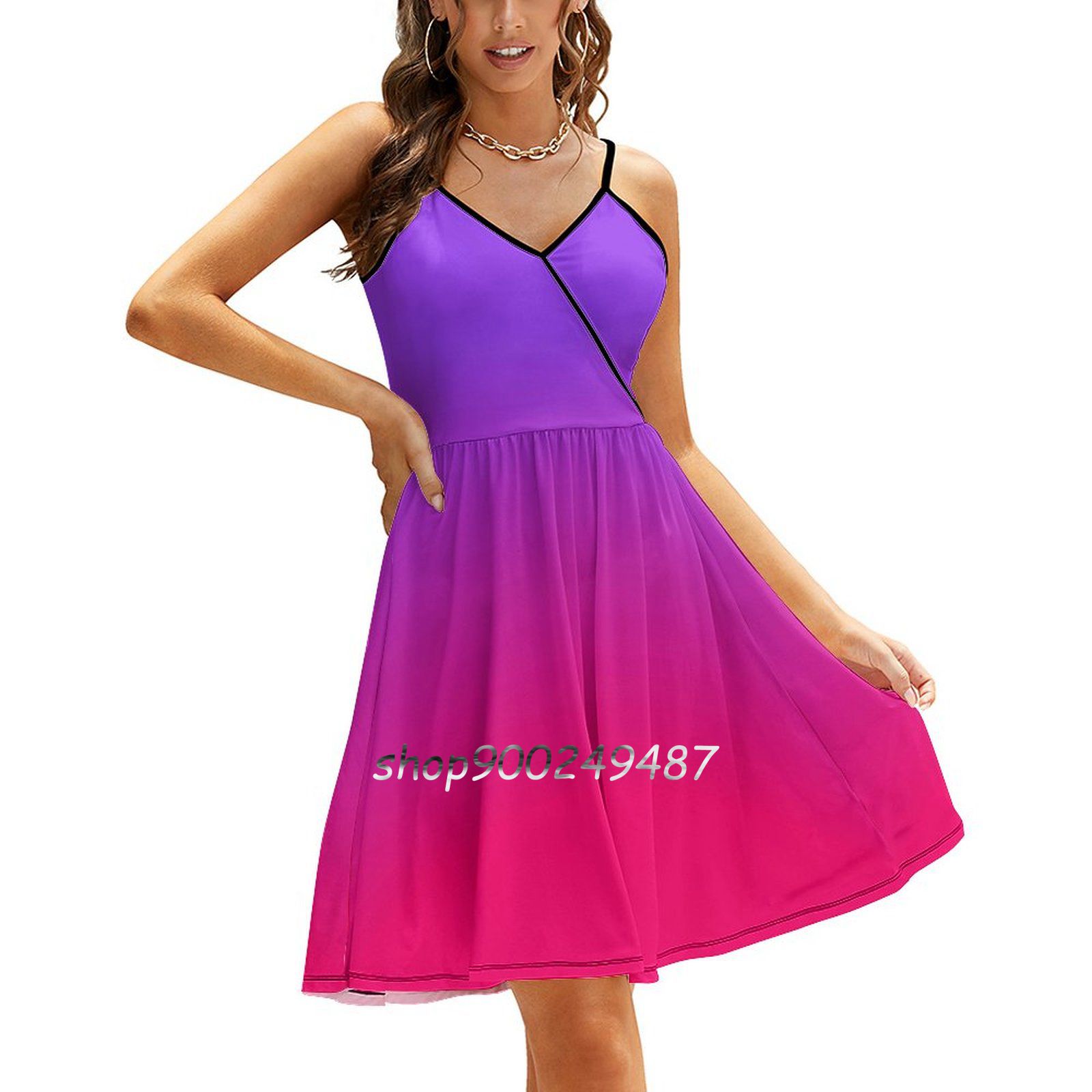 Neon Purple And Neon Pink Ombre Shade Color Fade Square Neck Dress ...