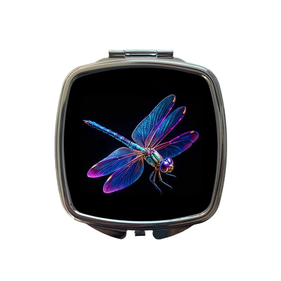Neon Purple Blue Dragonfly Travel Makeup Handbag Purse Small Pocket Compact Mirror