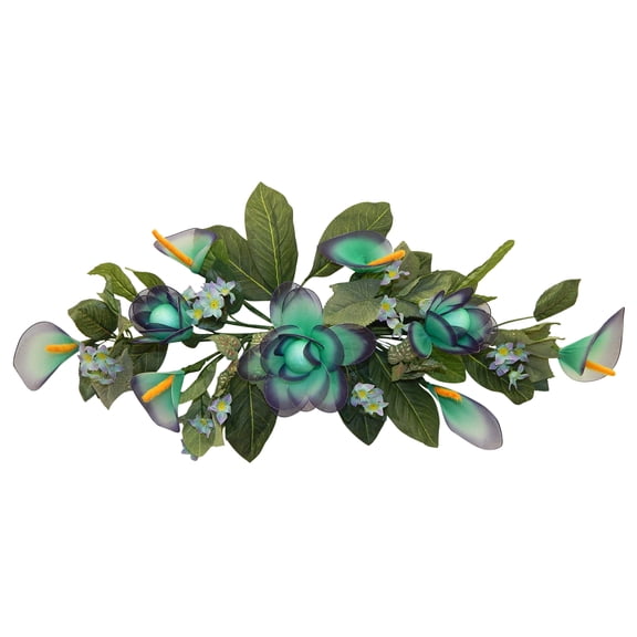 Neon Purple Green Nylon Water Lily 24in Artificial Polysilk Fake Flower Swag for Craft Home Blacklight Reactive Bouquet Arrangement Ceremony Wedding Arch Floral Wall Decor (Purple Green, Set of 2)