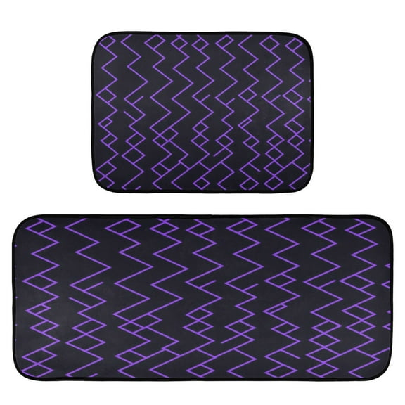 Neon Purple Wave 2-Piece Kitchen Carpet Mat Set, Non-Slip Memory Foam, Soft for Kitchen and Living Room Use