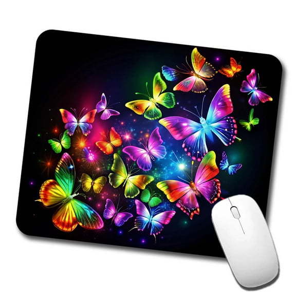 Neon Rainbow Butterflies Mouse Pad Low Profile Gaming Mat