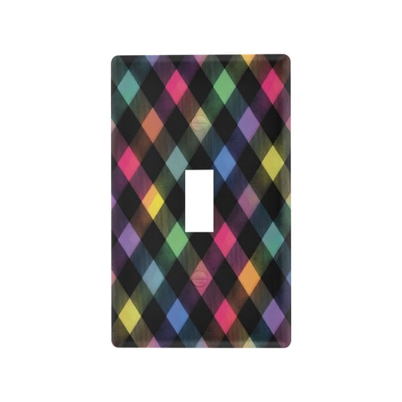 Neon Rainbow Checkered Pattern Decorative Wall Plate, Flame Retardant PC Plastic Light Switch & Outlet Cover with Mounting Screws Fits Toggle Switch