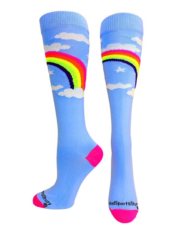 Neon Rainbow Clouds OTC Socks (Sky Blue, Small)