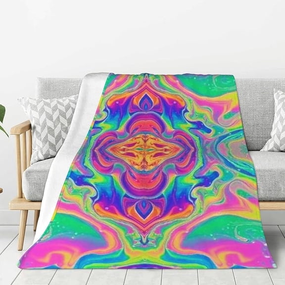 Neon Rainbow Colorful Tie Dye Fleece Blanket For Bed & Couch Large Super Soft Throw Blanket For Travel Home Lightweight Warm Fleece Blanket 60" x 80"