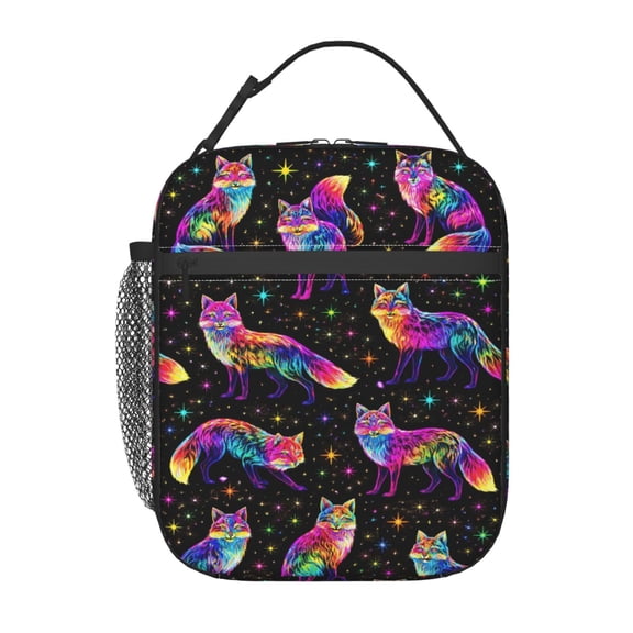 Neon Rainbow Fox Lunch Bag Portable Thermal Lunch Box for Men and Women