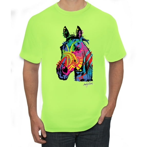 Neon Rainbow Horse Animal Lover Men's Graphic T-Shirt, Safety Green, Medium