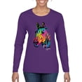 thumbnail image 1 of Neon Rainbow Horse Animal Lover Womens Graphic Long Sleeve T-Shirt, Purple, 2XL, 1 of 3