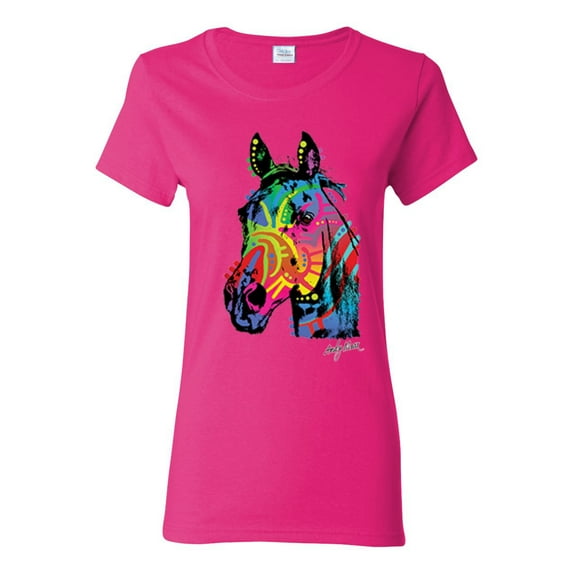 Neon Rainbow Horse Animal Lover Womens Graphic T-Shirt, Fuschia, 2XL