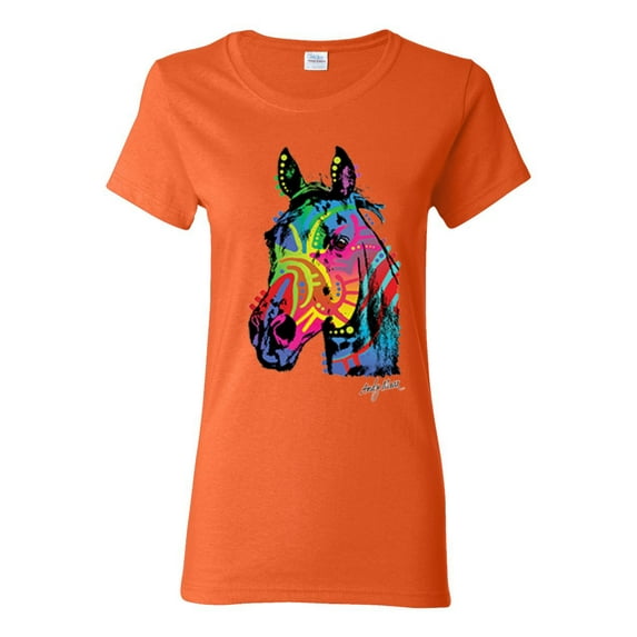 Neon Rainbow Horse Animal Lover Womens Graphic T-Shirt, Orange, Large