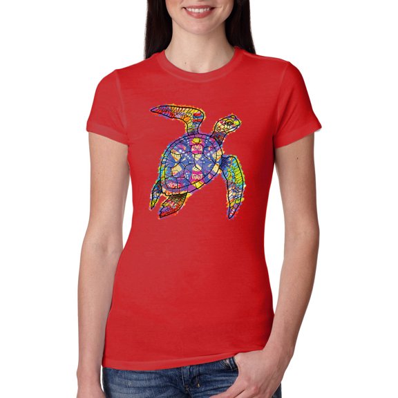 Neon Rainbow Horse Animal Lover Womens Slim Fit Junior Tee, Red, Medium