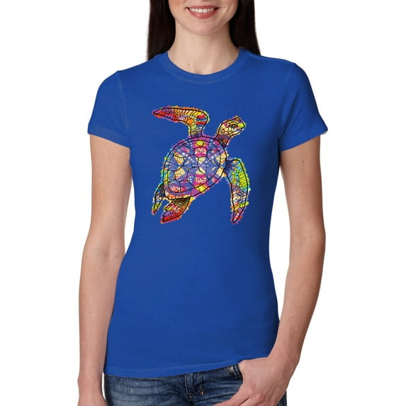 Neon Rainbow Horse Animal Lover Womens Slim Fit Junior Tee, Royal, Medium
