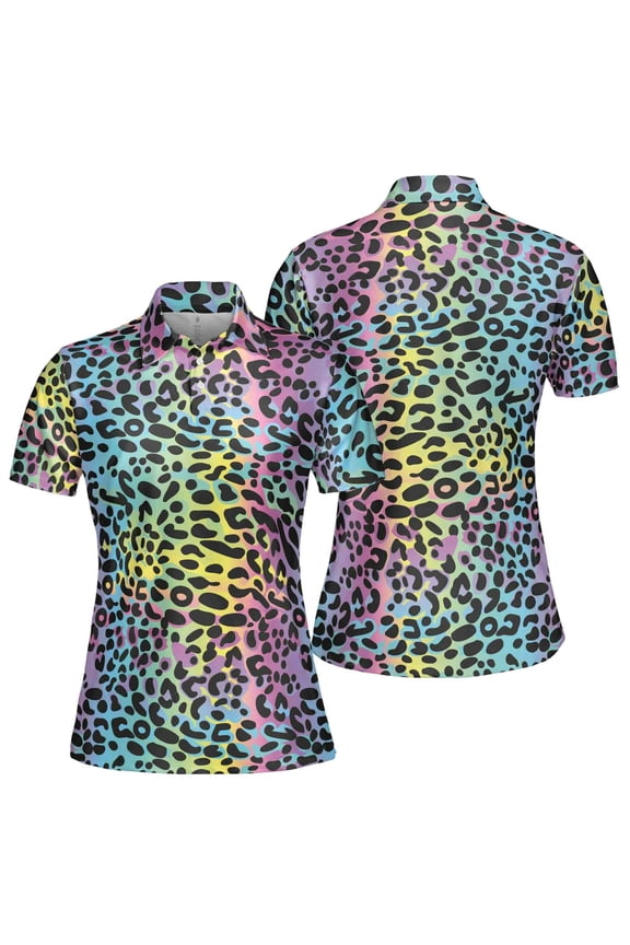 Neon Rainbow Leopard Golf Print Women's Polo Shirt S-5XL