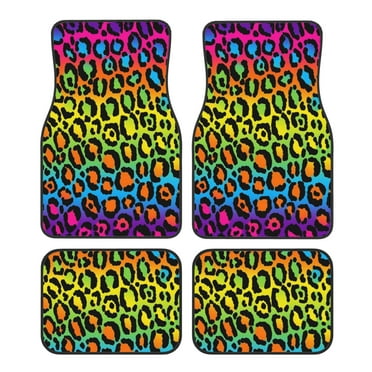 Neon Rainbow Leopard Print Floor Car Mat Universal Fit Car Floor Mats Fit for SUV Vans sedans Trucks Set of 4
