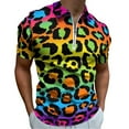 thumbnail image 1 of Neon Rainbow Leopard Print Men Zipper T-shirt Summer Casual Short Sleeve T-shirt Top, 1 of 7