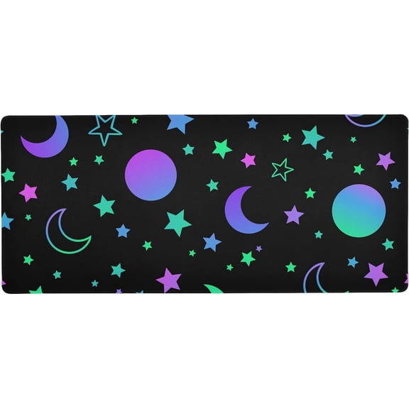 Neon Rainbow Sun Moon Stars Large Gaming Mouse Pad Big Mousepad Mice Keyboard Mat with Non-Slip Rubber Base for Computer Laptop Home & Office, 31.5 X 11.8 inch
