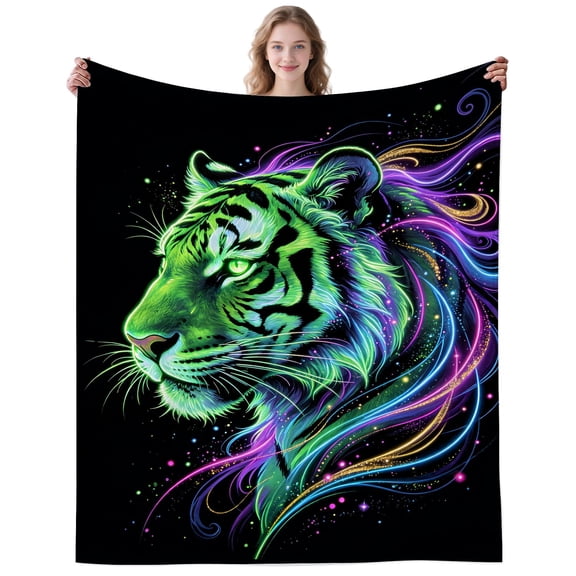 Neon Rainbow Tiger Blanket Gifts for Women Men Adults Tigers Lovers Soft Cozy Plush Colorful Tigers Throw Blankets for Travelling Office Decor Birthday Gifts 50×40 Inch