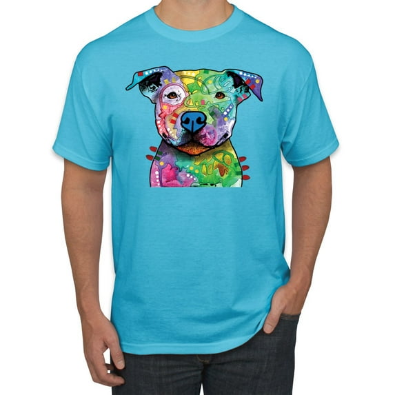 Neon Rainbow Trippy Cute Pitbull Dog Straight at You Dog Lover Men's Graphic T-Shirt, Light Turquoise, 5XL