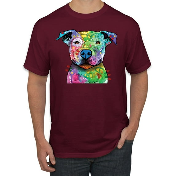 Neon Rainbow Trippy Cute Pitbull Dog Straight at You Dog Lover Men's Graphic T-Shirt, Maroon, 4XL