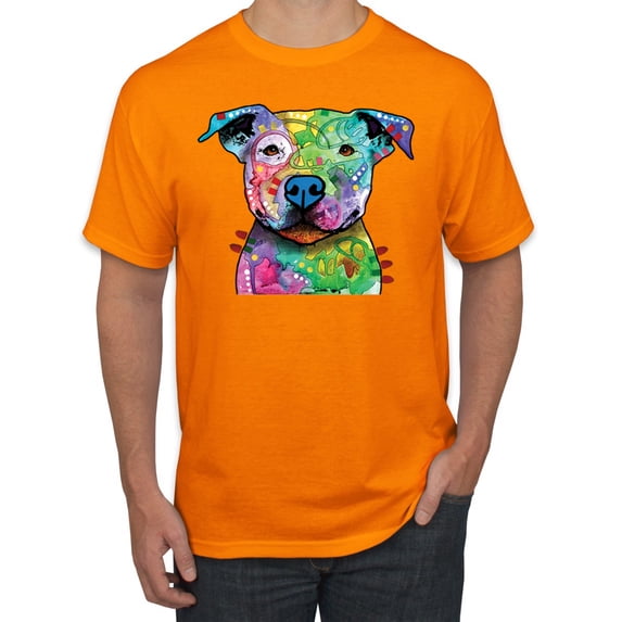 Neon Rainbow Trippy Cute Pitbull Dog Straight at You Dog Lover Men's Graphic T-Shirt, Orange, 4XL